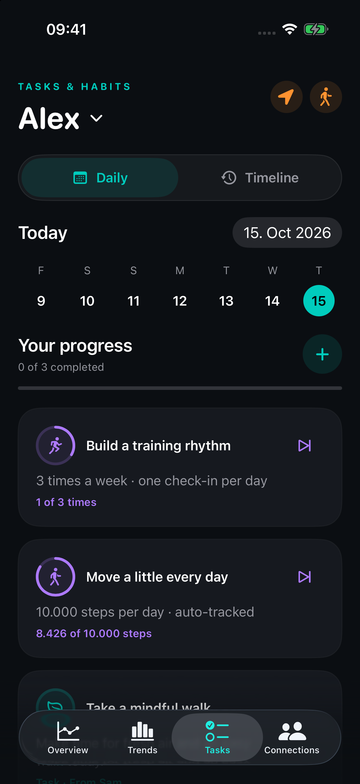 ReStrain habits preview with fictional sample data